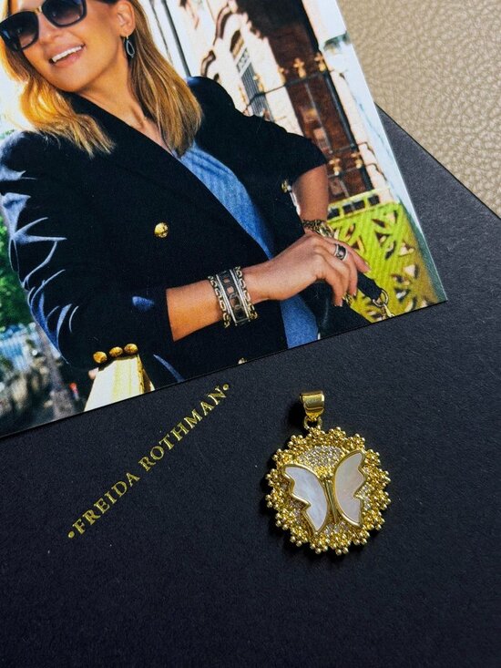 Freida Rothman Jewelry - FREIDA ROTHMAN VAULT - Gold Lace Mother of Pearls Butterfly Pendant